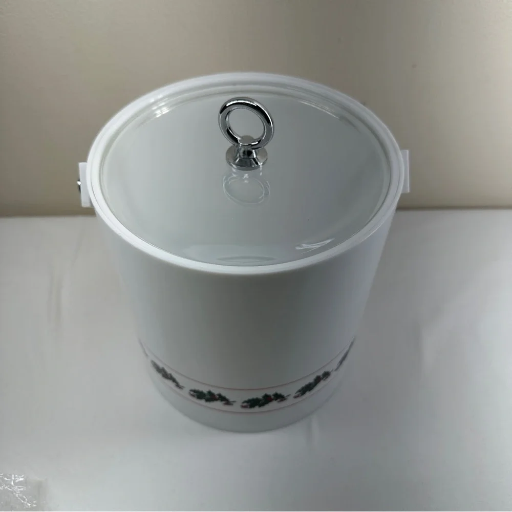 Vintage Libbey Holly Berry Ice Bucket 3 Qt Christmas Holiday Barware MCM White